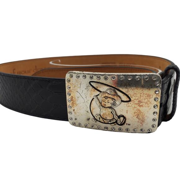 Ariat Black Leather Belt Reptile Pattern Baby 28 Silver Crystal Fat Baby Buckle - Picture 10 of 14